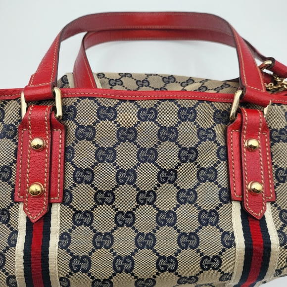 Gucci GG Canvas Jolicoeur Tote Bag Red Blue Sherry Line w/COA..*RARE* - Picture 16 of 17